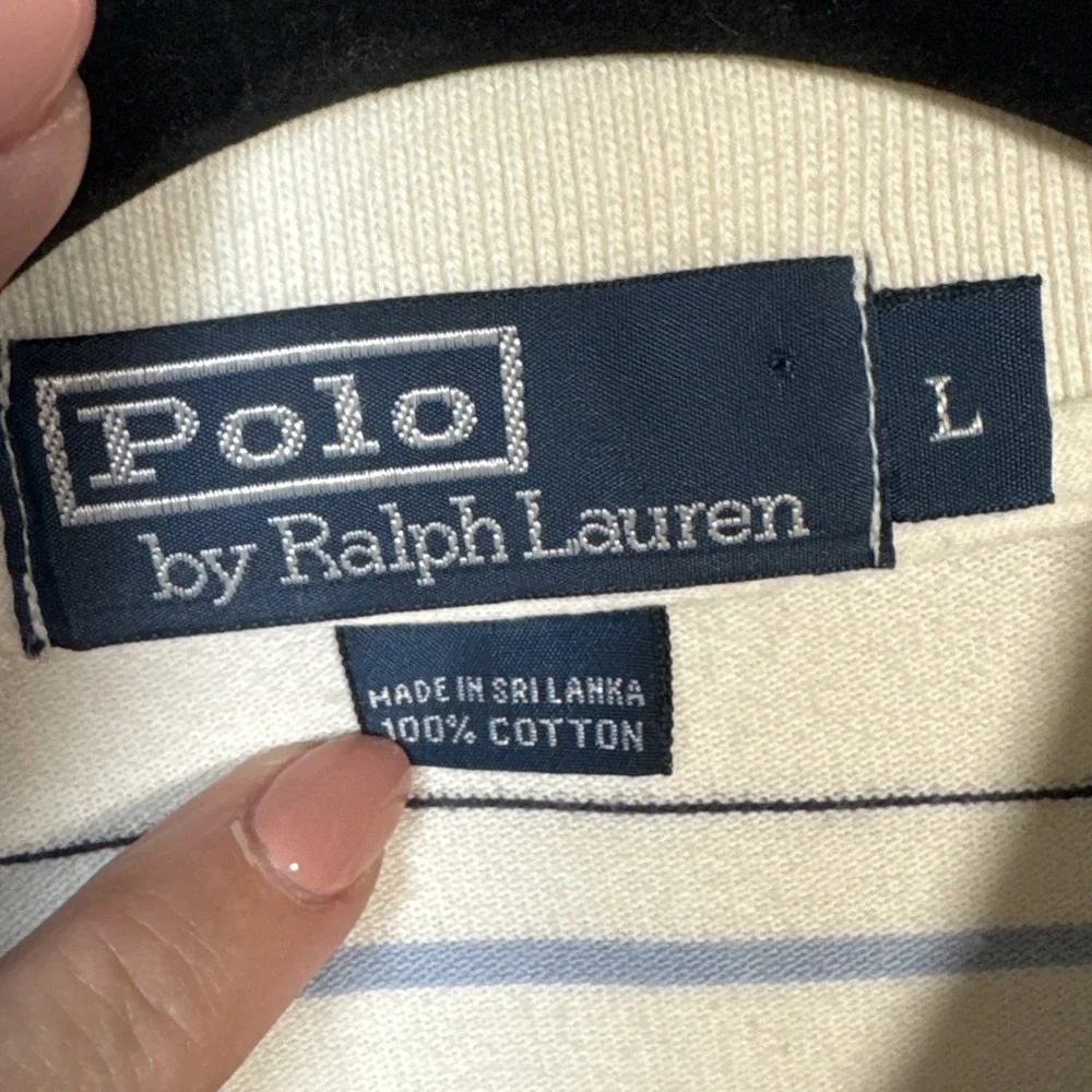 VTG Polo Ralph Lauren  Adult Large White  Blue Stripes  Short Sleeve Shirt Rugby